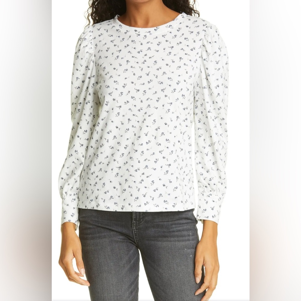 RAILS (Small) Emilia Puff Long Sleeve 100% Cotton Tee in Indigo Buds